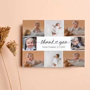Modern Handlettering 8 Photo Collage Baby Shower Thank You Card