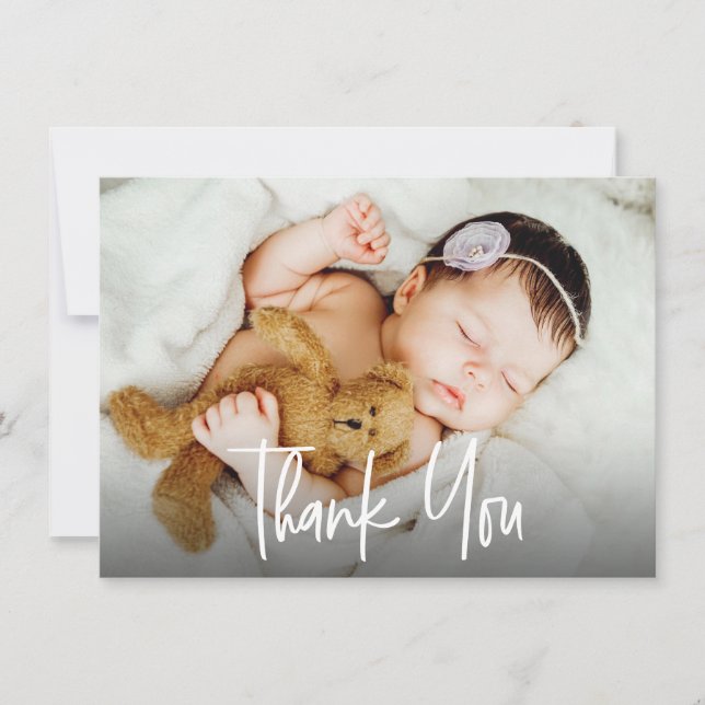  Modern Handlettering Baby girl photo shower Thank You Card (Front)