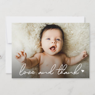 Modern Handlettering Baby Photo love and thanks Thank You Card