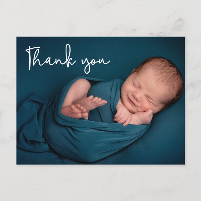 Modern Handlettering Baby Photo thank baby shower Postcard (Front)
