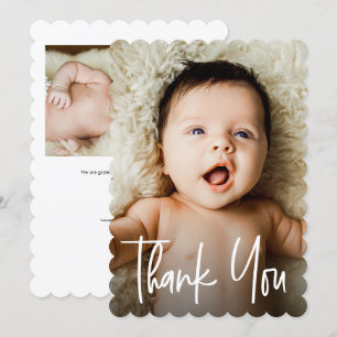 Modern Handlettering Custom 2 Photos Baby Shower Thank You Card