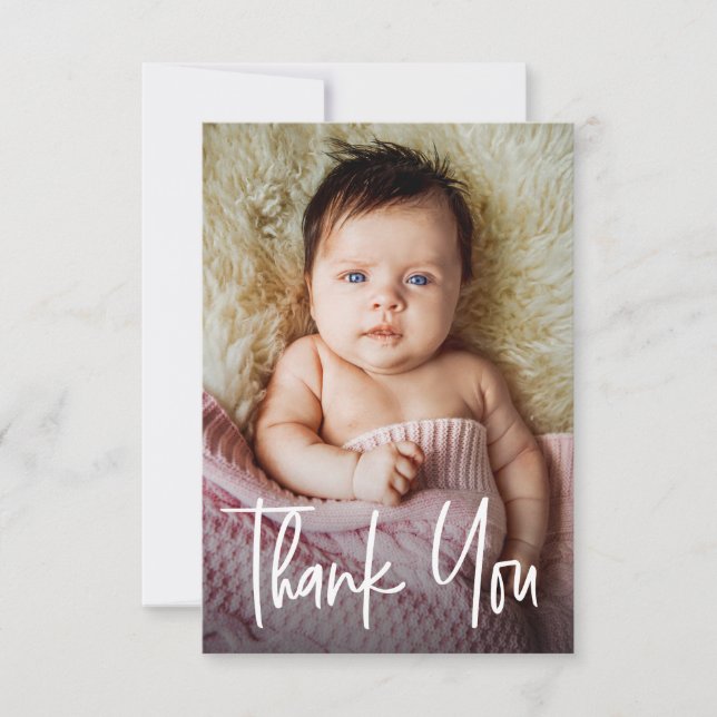 Modern Handlettering Custom Baby Girl Shower Photo Thank You Card (Front)