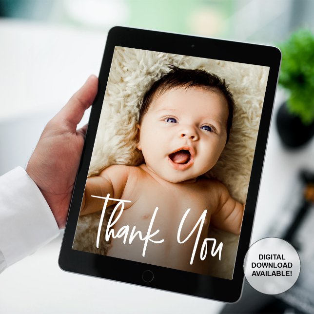 Modern Handlettering Custom Baby Shower Photo Announcement (Digital download baby photo thank you card.)