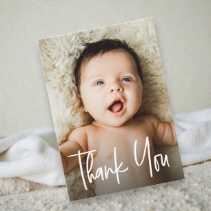 Modern Handlettering Custom Baby Shower Photo Than Thank You Card