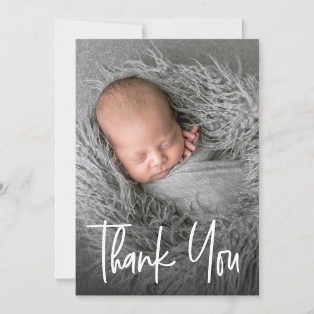 Modern Handlettering Custom Baby Shower Photo Thank You Card (Front)