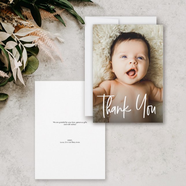 Modern Handlettering Custom Baby Shower Photo Thank You Card (Best seller photo baby shower thank you photo card.)