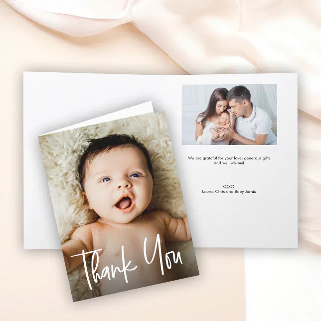 Modern Handlettering Custom Baby Shower Photo Thank You Card | Zazzle
