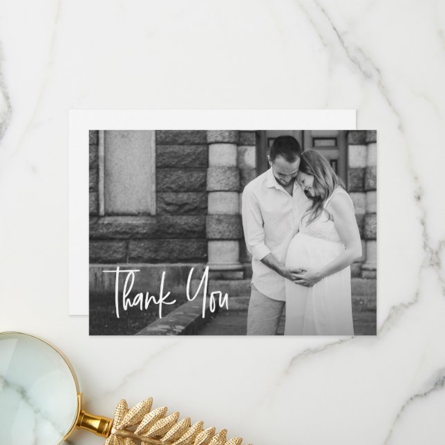 Modern Handlettering Custom Photo Baby shower Thank You Card (Front/Back In Situ)