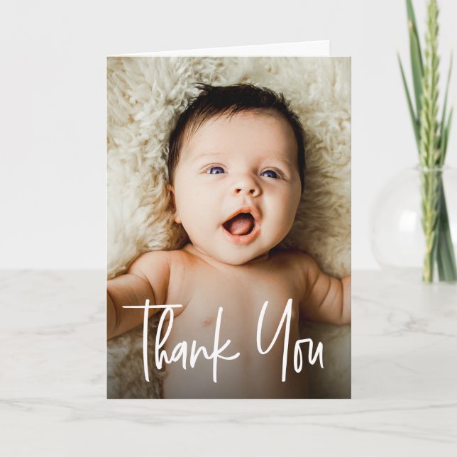 Modern Handlettering Custom Photo Baby Shower  Thank You Card (Front)