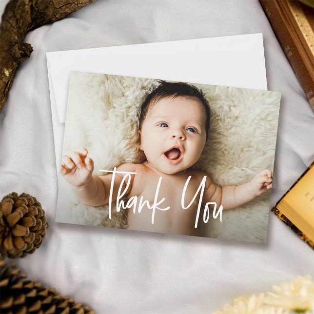  Modern Handlettering Custom photo Baby shower Thank You Card (Horizontal baby newborn photo baby shower photo thank you.)