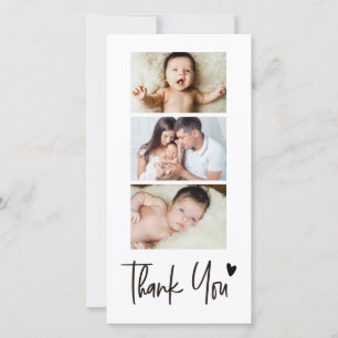 Modern Handlettering Modern heart 3 Baby Photos  Thank You Card