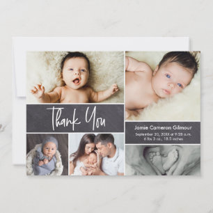 Modern Handlettering Photo Collage Baby Shower  Thank You Card