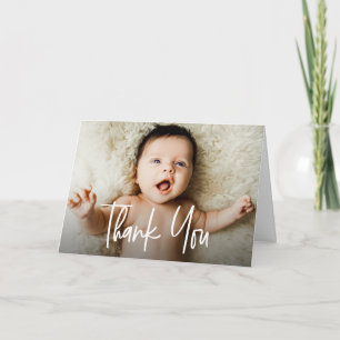 Modern Handlettering script Horizontal Baby Photo Thank You Card