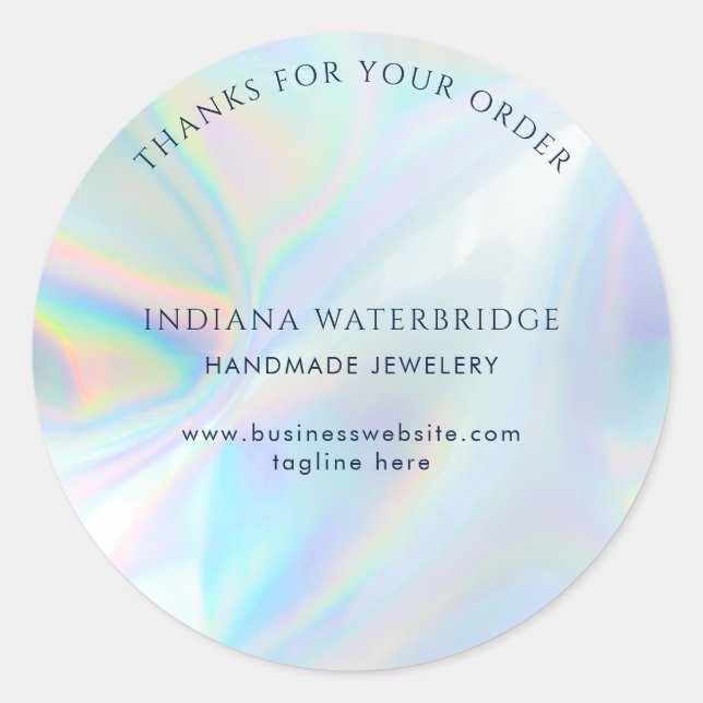 Modern Handmade Business Iridescent Thank You Classic Round Sticker (Front)