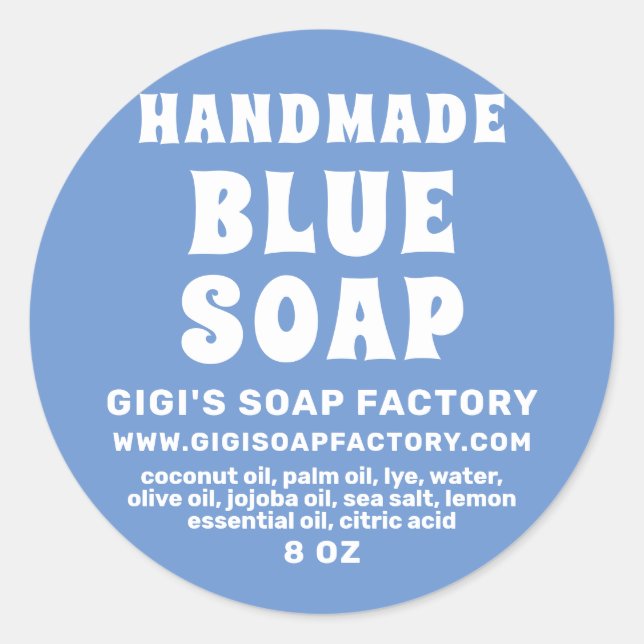 Modern Handmade Cornflower Blue Soap Classic Round Sticker (Front)