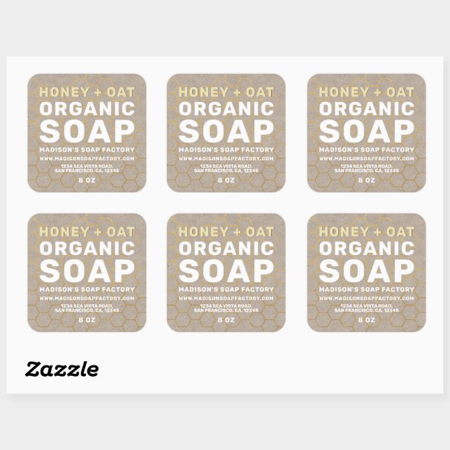 Modern Handmade Honey Oat Soap Square Sticker (Sheet)