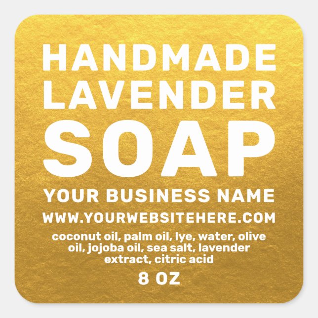 Modern Handmade Lavender Soap Gold Square Sticker (Front)