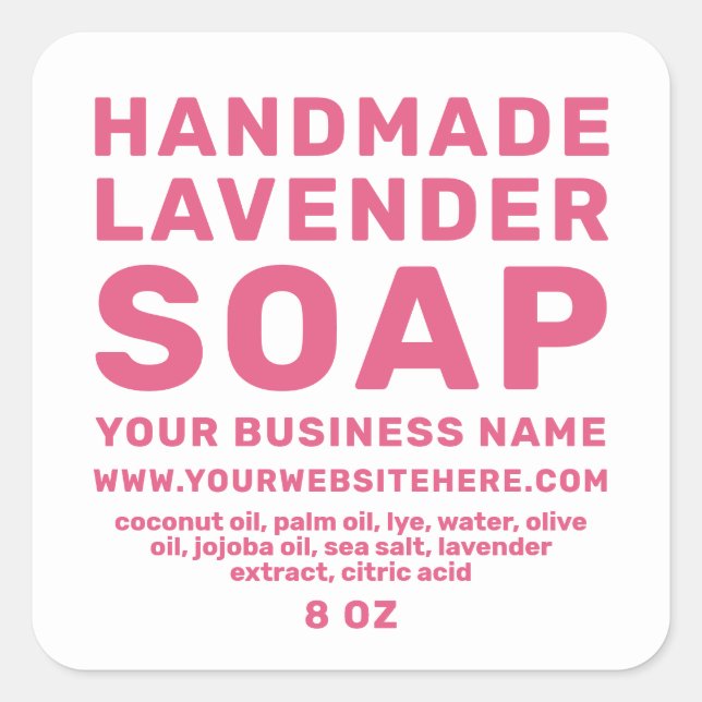 Modern Handmade Lavender Soap Hot Pink White Square Sticker (Front)