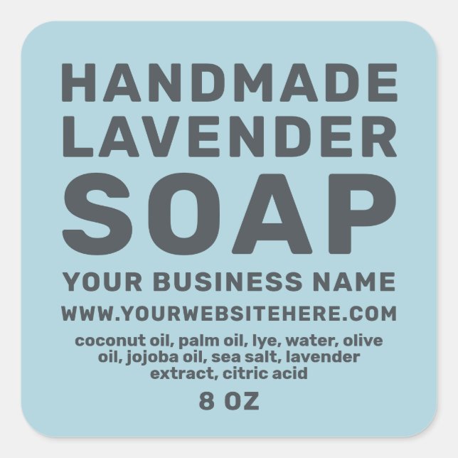 Modern Handmade Lavender Soap Light Blue Square Sticker (Front)