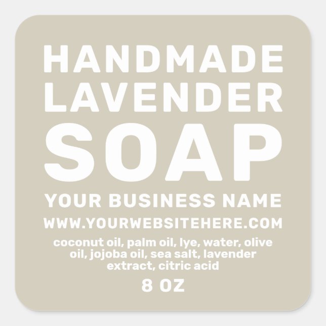 Modern Handmade Lavender Soap Light Grey Square Sticker (Front)