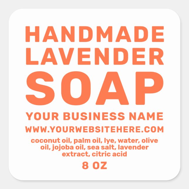 Modern Handmade Lavender Soap Orange White Square Sticker (Front)