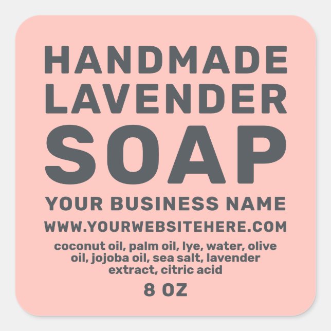 Modern Handmade Lavender Soap Pastel Pink Square Sticker (Front)