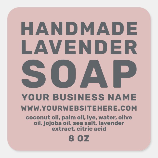 Modern Handmade Lavender Soap Silver Pink Square Sticker (Front)