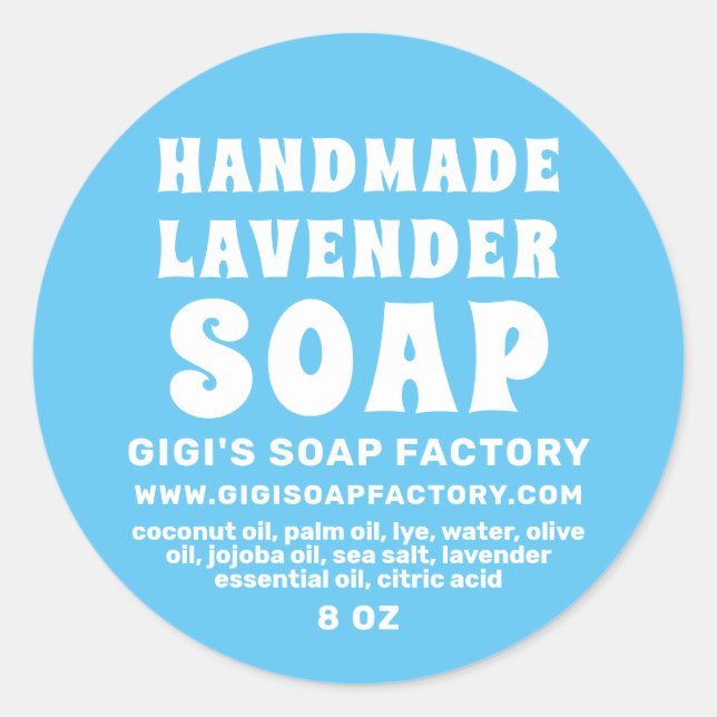 Modern Handmade Lavender Soap Sky Blue Classic Round Sticker (Front)