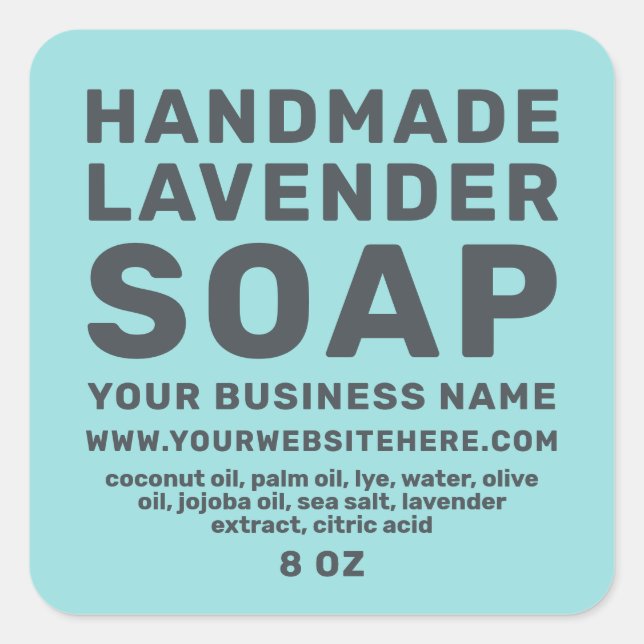 Modern Handmade Lavender Soap Turquoise Blue Square Sticker (Front)