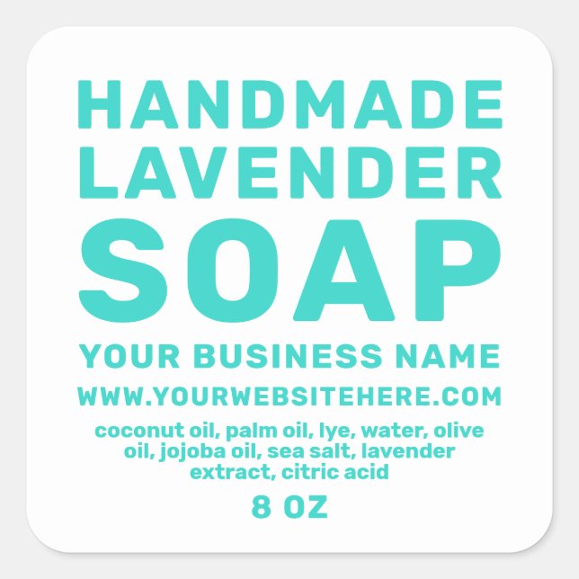 Modern Handmade Lavender Soap Turquoise Blue White Square Sticker (Front)