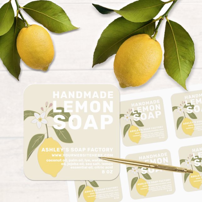 Modern Handmade Lemon Soap Botanical Antique White Square Sticker (Creator Uploaded)
