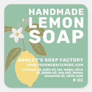 Modern Handmade Lemon Soap Botanical Green Square Sticker