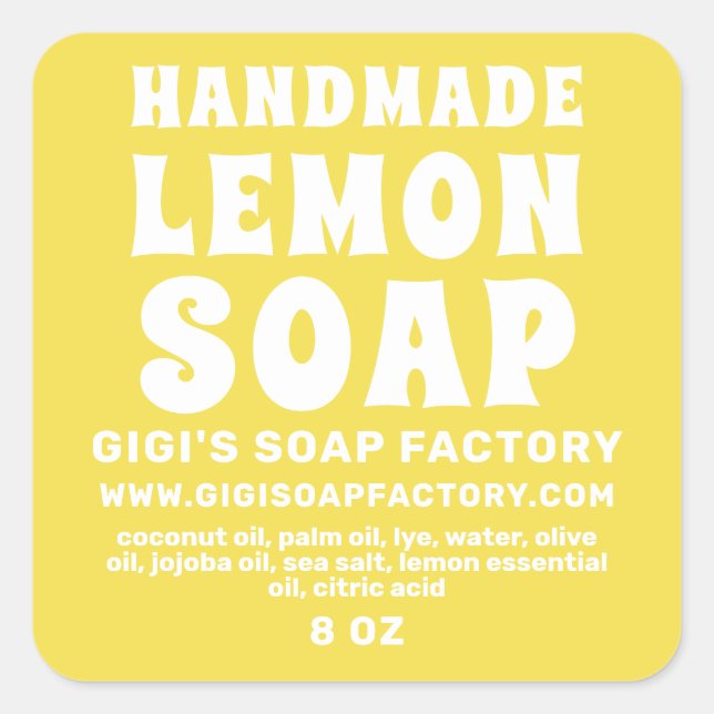 Modern Handmade Lemon Soap Illuminating Yellow Square Sticker (Front)