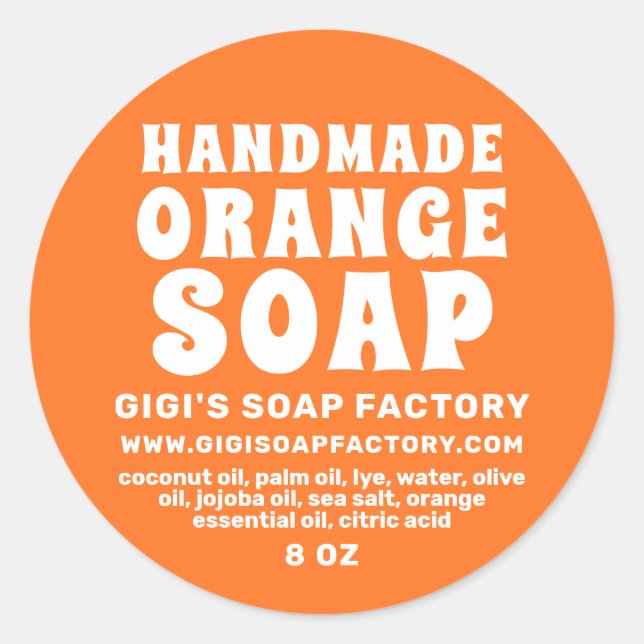 Modern Handmade Orange Soap Classic Round Sticker (Front)
