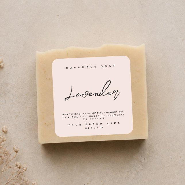 Modern handmade soap ingredients blush pink square sticker (Creator Uploaded)