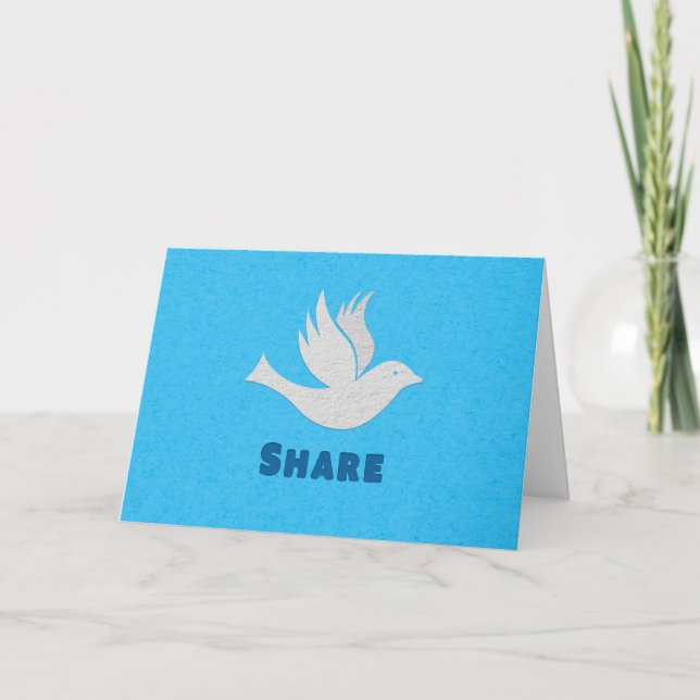Modern Handmade White Dove Share Peace Blue Holiday Card (Front)