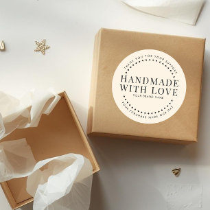 Modern handmade with love beige thank you classic round sticker