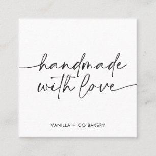 Modern Handmade With Love Handwritten Script Square Business Card