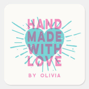 Modern Handmade With Love Heart Small Business Square Sticker