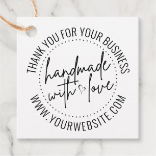 Modern Handmade with Love Script Heart Business  Favour Tags