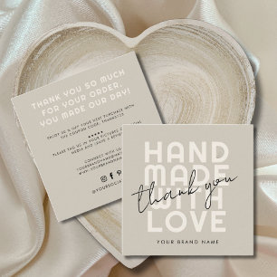 Modern handmade with love thank you square business card