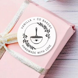 Modern Handmade With Love Whisk Bakery Business Classic Round Sticker