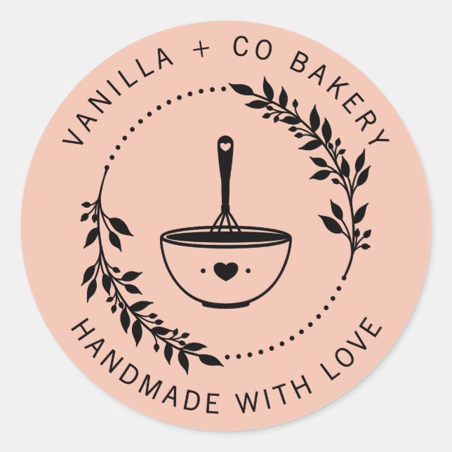 Modern Handmade With Love Whisk Bakery Business Classic Round Sticker (Front)