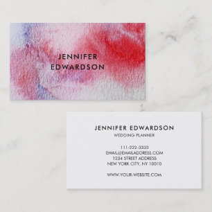 Modern handpainted watercolor blue pink splatter business card