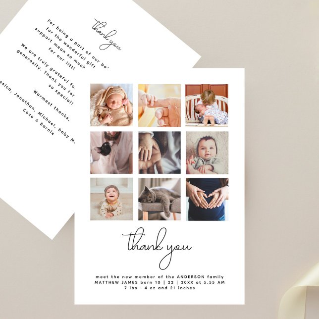 Modern Handwriting 9 Photo Baby Shower Thank You (Creator Uploaded)