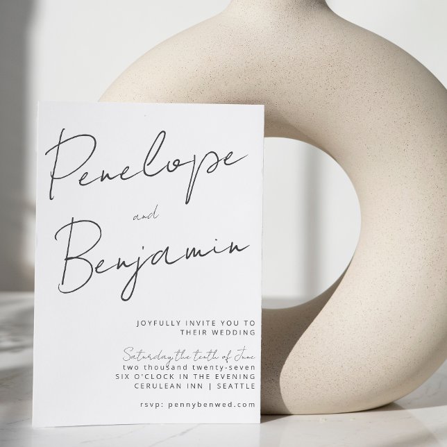 Modern  Handwriting Black White Wedding All in One Invitation (Creator Uploaded)