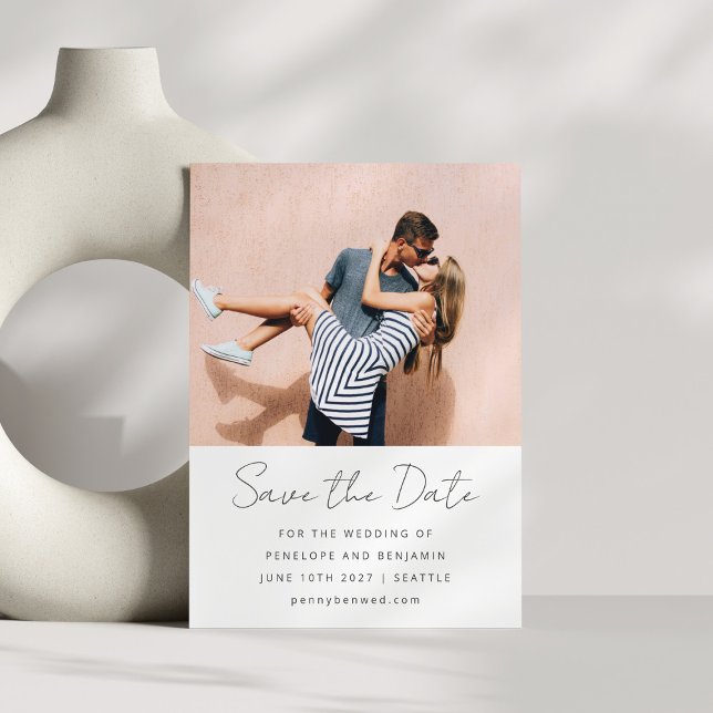 Modern Handwriting Black White Wedding Photo Save The Date (Creator Uploaded)