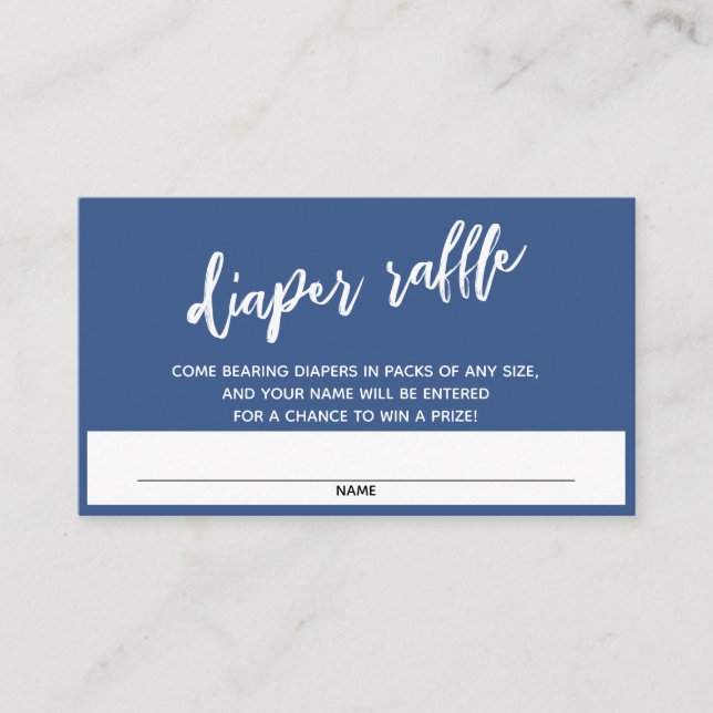 Modern Handwriting Blue Diaper Raffle Ticket Enclosure Card (Front)