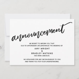 Modern Handwriting Cancelled Wedding Announcement