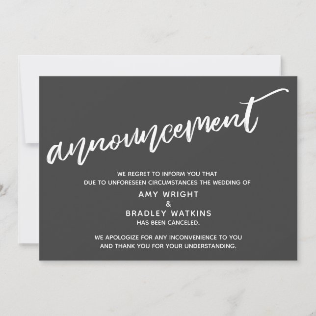 Modern Handwriting Cancelled Wedding Dark Grey Invitation (Front)